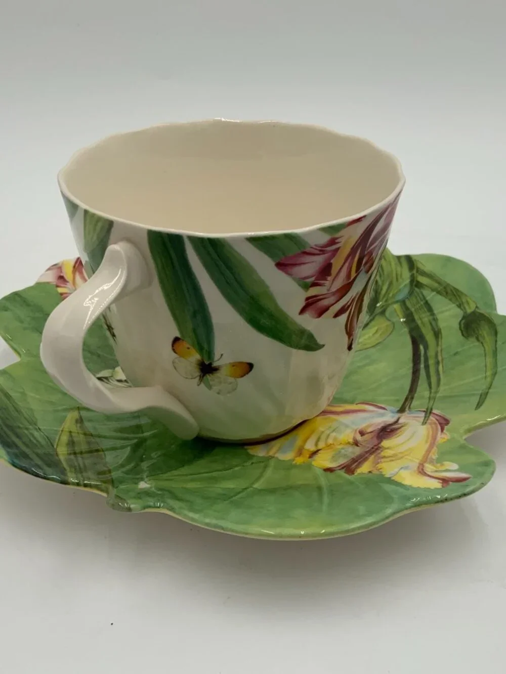Spode Floral Haven Leaf Shape Flowers and Butterflies 7